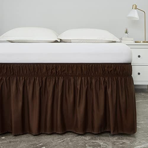 MEILA Wrap Around Elastic Bed Skirt for Twin & Full Beds, 14" Drop, Brown - Image 3