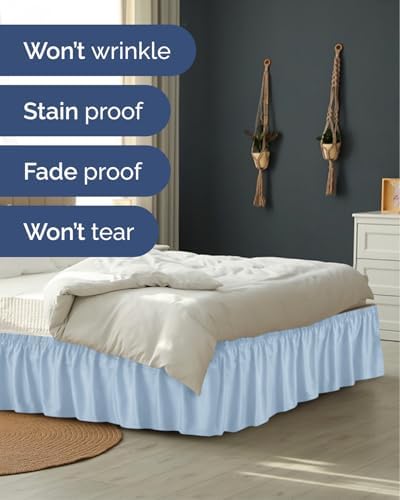 CGK Wrap Around Dust Ruffle Bed Skirt - Queen Size, 15" Inch, Sky Blue - Image 5