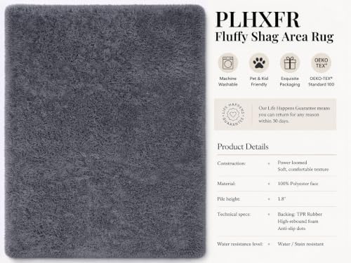 PLHXFR 5x7 Area Rugs Living Room: Fluffy Bedroom Rug Shag Carpet Grey - Image 4