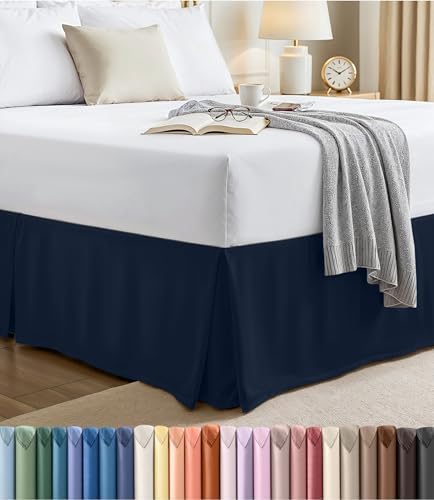 Full Size Pleated Bed Skirt, Hides Under-Bed Storage 16 Inch Drop, Navy by UTOPIABEDDING