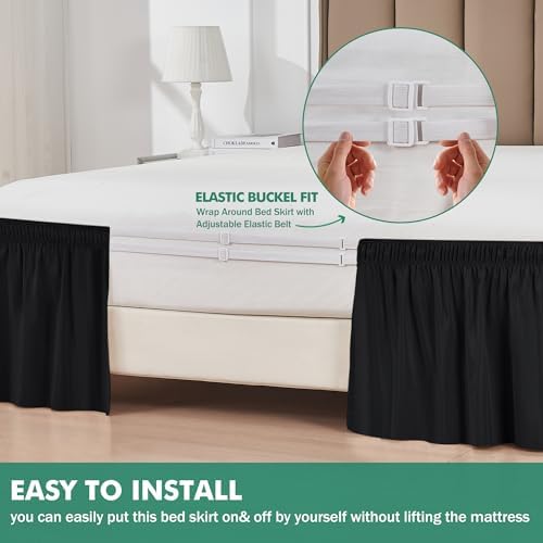 Wrap Around Full Size Bed Skirt Split Corners 14" Drop-Elastic Dust Ruffle - Image 3