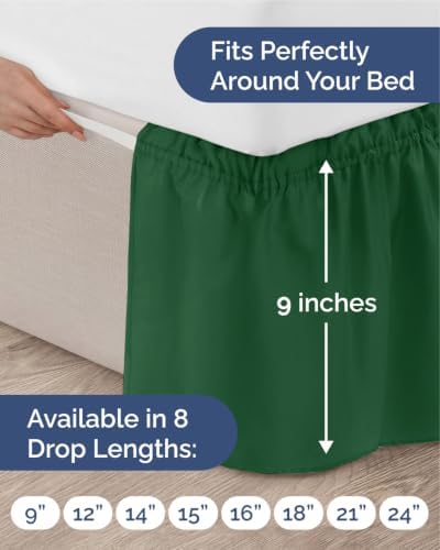 CGK Wrap Around Dust Ruffle Bed Skirt - Full Size, 9" Inch, Emerald Green - Image 4