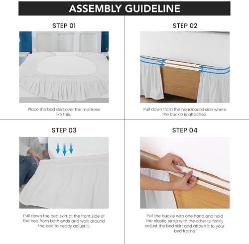 Wrap Around Twin Bed Skirt, Easy Fit Elastic Belt, 16 Inch Drop, White - Image 4