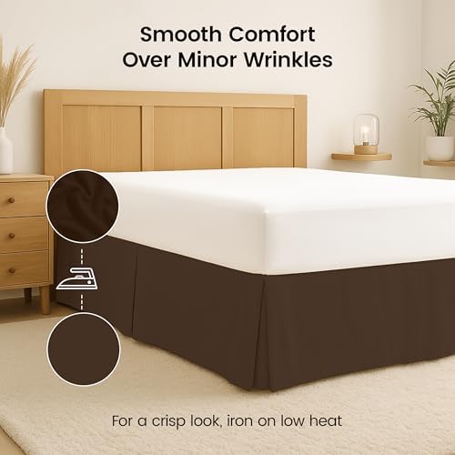 Full Size Pleated Bed Skirt, Hides Under-Bed Storage 16 Inch Drop, Brown - Image 6