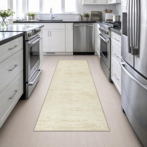 2.6x8 Washable Runner Rug：Modern Abstract Kitchen Soft Carpet Beige - Image 4