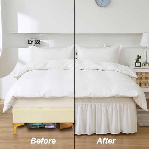 MEILA Wrap Around Bed Skirt for Twin & Full Beds 24" Drop, Natural White - Image 6