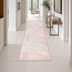2.6x8 Washable Runner Rug：Modern Abstract Soft Carpet Pink White by FXRHLP