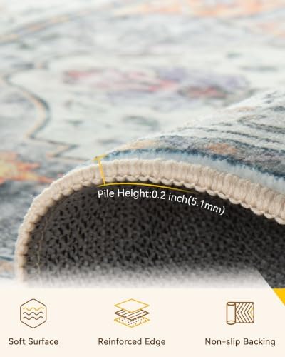 RELEANY Washable Area Rug, Runner 3'x8', Beige/Carbon Grey/Orange - Image 3