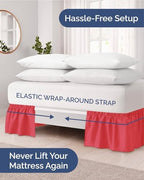 CGK Wrap Around Dust Ruffle Bed Skirt - Full Size, 15" Inch, Red - Image 2