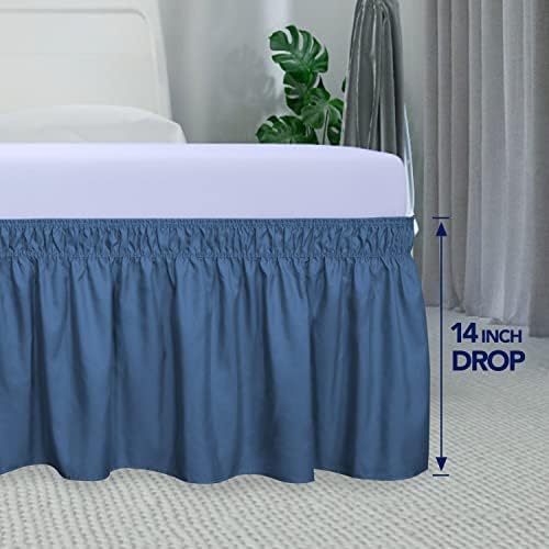 PureFit Wrap Around Ruffled Bed Skirt, Navy, Queen/King - 14" Drop - Image 5