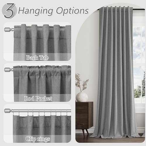 Guken 100% Blackout Linen Curtains 80 Inch Length 2 Panels Set for Living Room Bedroom Back Tab Thermal Insulated Black Out Linen Drapes Room Darkening Window Curtains,Dark Grey - Image 6