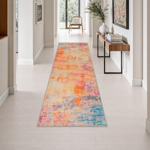 2.6x8 Washable Runner Rug：Modern Abstract Soft Carpet Galaxy Haze by FXRHLP