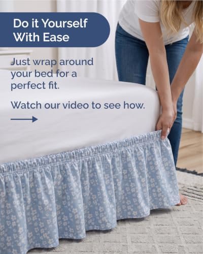 CGK Wrap Around Dust Ruffle Bed Skirt - King Size, 15" Inch, Blue Meadow - Image 3