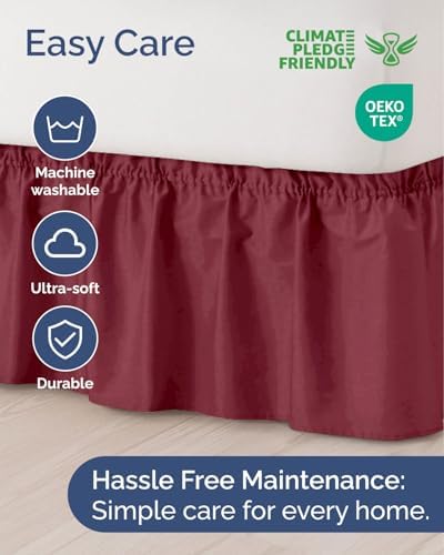 CGK Linens Wrap Around Dust Ruffle Bed Skirt - Queen, 15" Burgundy - Image 6