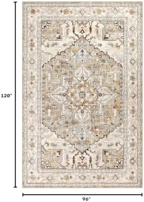Yamaziot Area Rug 8x10, Non-Slip Washable Boho Vintage Living Room Bedroom Rug with Rubber Backing, Low Pile Faux Wool Soft Distressed Rug Floor Carpet for Living Room, Bedroom - Image 2