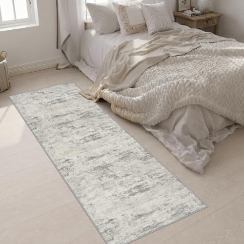 2.6x8 Washable Runner Rug：Modern Abstract Kitchen Soft Carpet Gray - Image 5