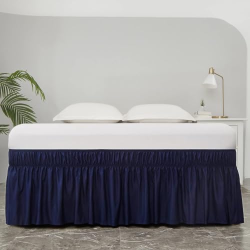 MEILA Wrap Around Bed Skirt for Queen & King Beds, 12" Drop, Navy Blue - Image 2