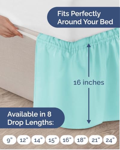 CGK Wrap Around Dust Ruffle Bed Skirt - Full Size, 16" Inch, Spa Blue - Image 4