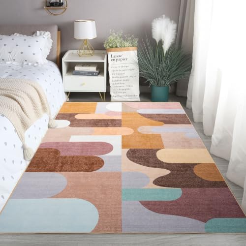 Living Room Rug 6x9 Brown Area Rug Machine Washable Carpet Non Slip Indoor Large Rugs for Bedroom, Classroom, College Dorm, Farmhouse, Dining Room, Kids Playroom - Image 5
