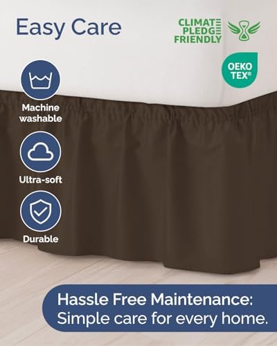 CGK Wrap Around Dust Ruffle Bed Skirt - King Size, 12" Inch, Brown - Image 6