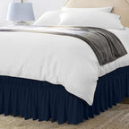 Wrap Around Queen Bed Skirt, Easy Fit Elastic Belt, 16 Inch Drop, Navy - Image 2