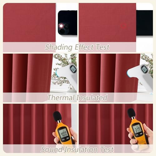 Guken Red 100% Blackout Linen Curtains 84 Inch Length 2 Panels Set for Living Room Bedroom Back Tab/Rod Pocket Thermal Insulated Black Out Drapes Room Darkening Window Curtains 84 Inches Long - Image 5