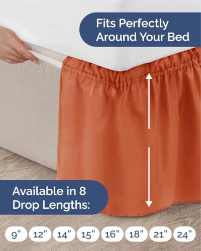 CGK Wrap Around Dust Ruffle Bed Skirt - Queen Size, 15" Inch, Terracotta - Image 4