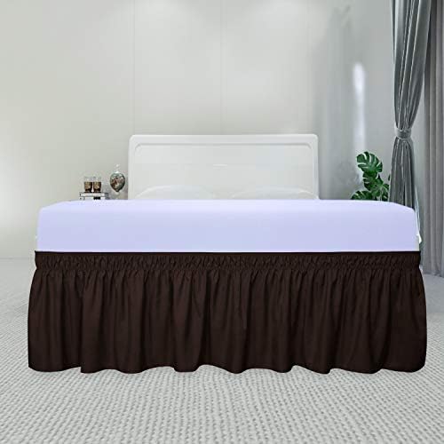 PureFit Wrap Around Ruffled Bed Skirt, Chocolate, Twin/Full - 14" Drop - Image 2