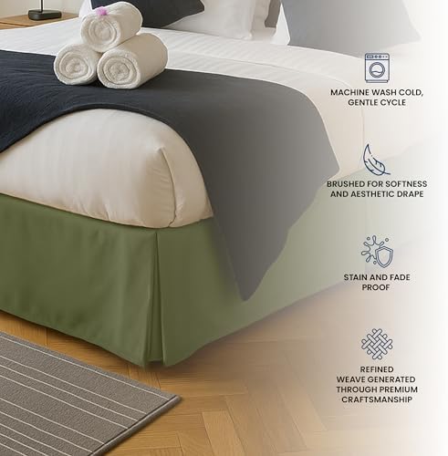 King Size Pleated Bed Skirt, Hides Under-Bed Storage 16 Inch Drop, Olive - Image 5