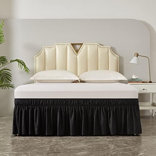 MEILA Wrap Around Elastic Bed Skirt for Twin & Full Beds, 18" Drop, Black - Image 2