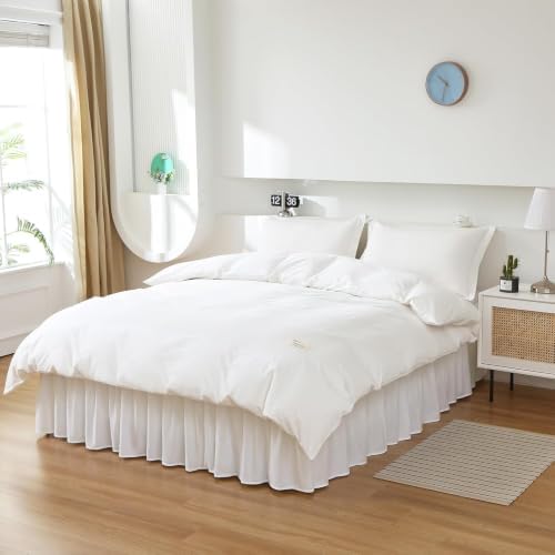 MEILA Wrap Around Bed Skirt Three Fabric Sides Elastic Dust Ruffled 12 Inch Tailored Drop,Easy to Install Fade Resistant-Natural White, Queen/King - Image 2