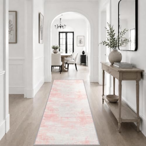 2x6 Washable Runner Rug：Modern Abstract Soft Carpet Pink White - Image 5