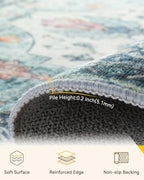 RELEANY Washable Area Rug, 3'x5', Teal Green/White/Navy - Image 5