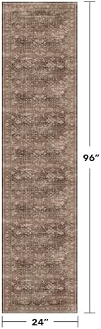 Boho Washable 2x8 Long Rugs for Hallway, Non Skid Front Door Runner Indoor Entrance, Floral Vintage Carpet for Kitchen, Non Slip Low Pile Stain Resistant Soft Mat (Gold Brown) - Image 2