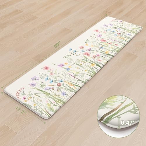 KIMODE Anti Fatigue Kitchen Mat,Cushioned Boho Kitchen Runner 17.3"x59" - Image 3