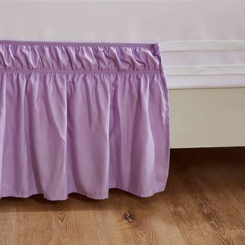 MEILA Wrap Around Bed Skirt for Queen & King Beds, 24" Drop,Light Purple - Image 3