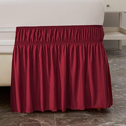 MEILA Wrap Around Bed Skirt for Twin & Full Beds, 14" Drop, Burgundy - Image 3