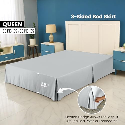 Queen Size Pleated Bed Skirt, Hides Under-Bed Storage 16" Drop, Light Grey - Image 2
