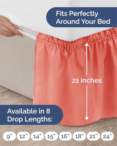 CGK Wrap Around Dust Ruffle Bed Skirt - King Size, 21" Inch, Coral - Image 4