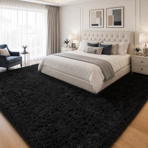 PLHXFR 6x9 Area Rugs Living Room: Fluffy Bedroom Rug Shag Carpet Black - Image 3