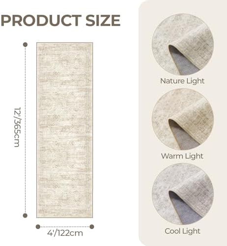 4x12 Runner Rug Non Slip,Washable Hallway Runner Rug,Beige - Image 2