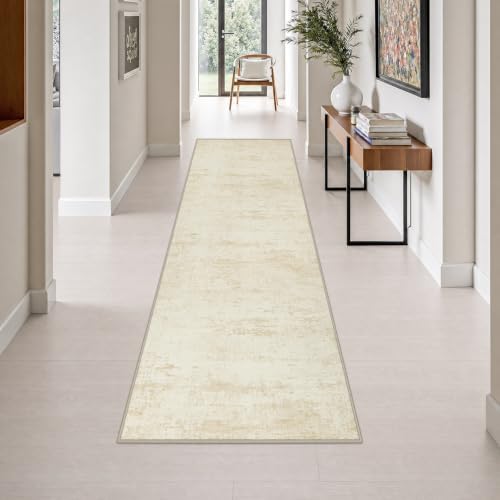2.6x10 Washable Runner Rug:Modern Abstract Indoor Soft Carpet Beige by FXRHLP