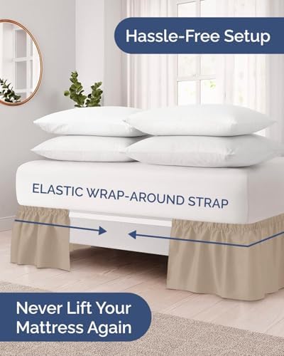 CGK Linens Wrap Around Dust Ruffle Bed Skirt - King, 12" Cream - Image 2