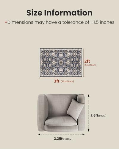 Amada Small 2x3 Washable Area Rug for Entryway, Blue/Brown, Vintage Pattern - Image 3
