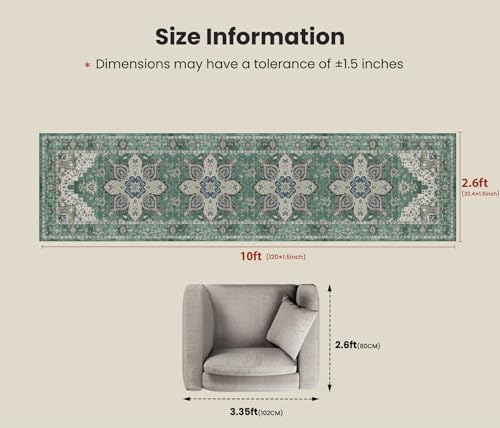 Amada 2'6"x10' Washable Runner Rug for Hallway, Dark/Green, Vintage Style - Image 2