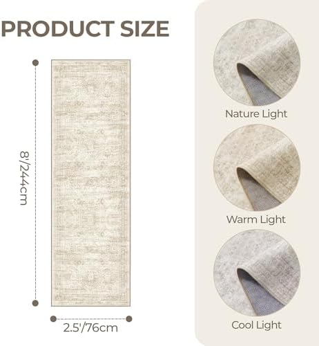 2'6 x 8' Runner Rug Non Slip,Washable Kitchen Rugs,Beige - Image 2
