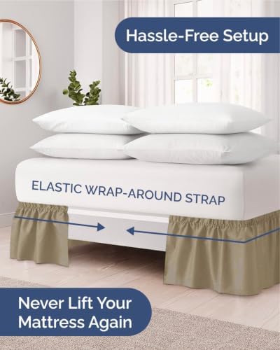 CGK Wrap Around Dust Ruffle Bed Skirt - Queen Size, 24" Inch, Khaki - Image 2