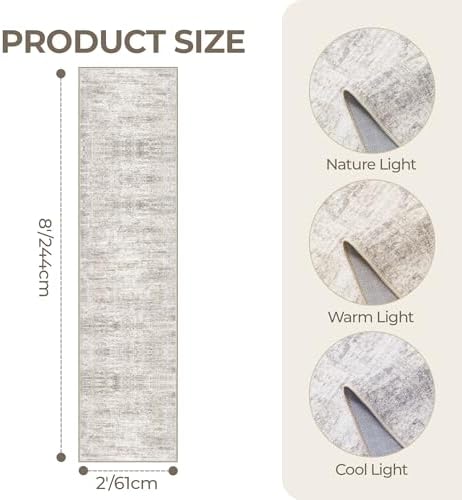 2x8 Runner Rug Non Slip,Washable Hallway Runner Rug,Taupe - Image 2