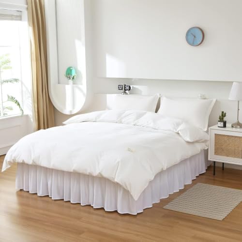 MEILA Wrap Around Elastic Bed Skirt for Twin & Full Beds, 12" Drop, White - Image 5