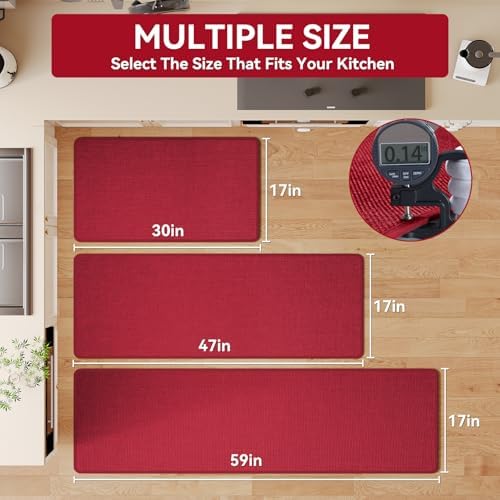 YDKGL Kitchen Rugs Kitchen Mats for Floor Non Slip Washable Red 17"x30" - Image 2